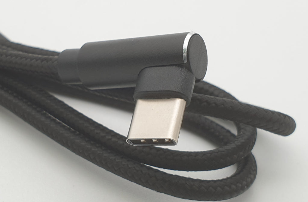 USB-A 90° to USB-C 90° power/data fast charging cable