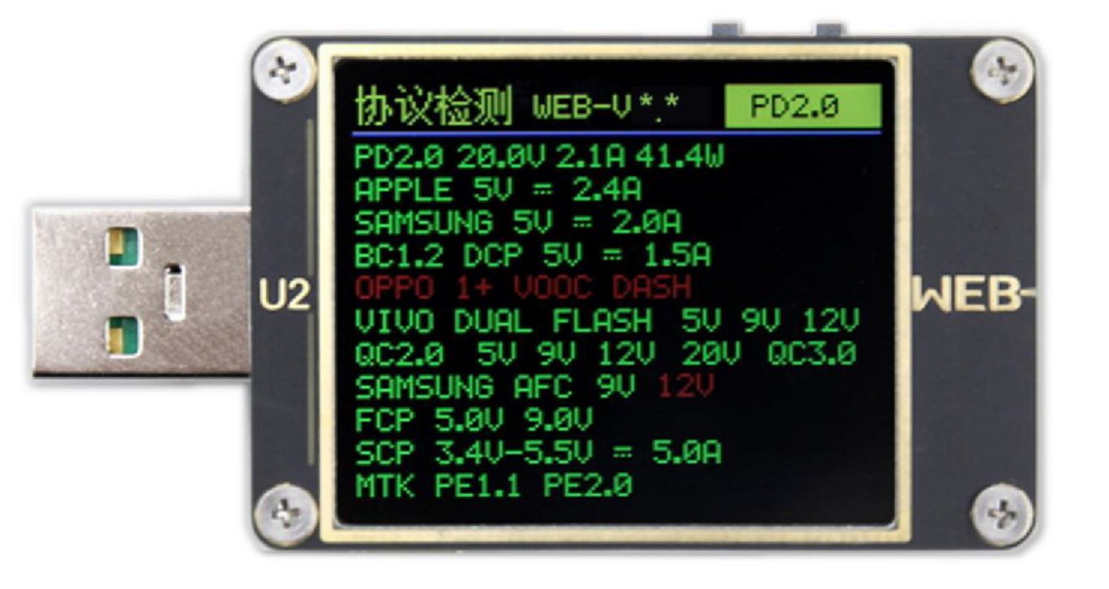 U2 eco - USB Tester for QC4.0+ PD3.0 high power DC Meter 4~24V 5A