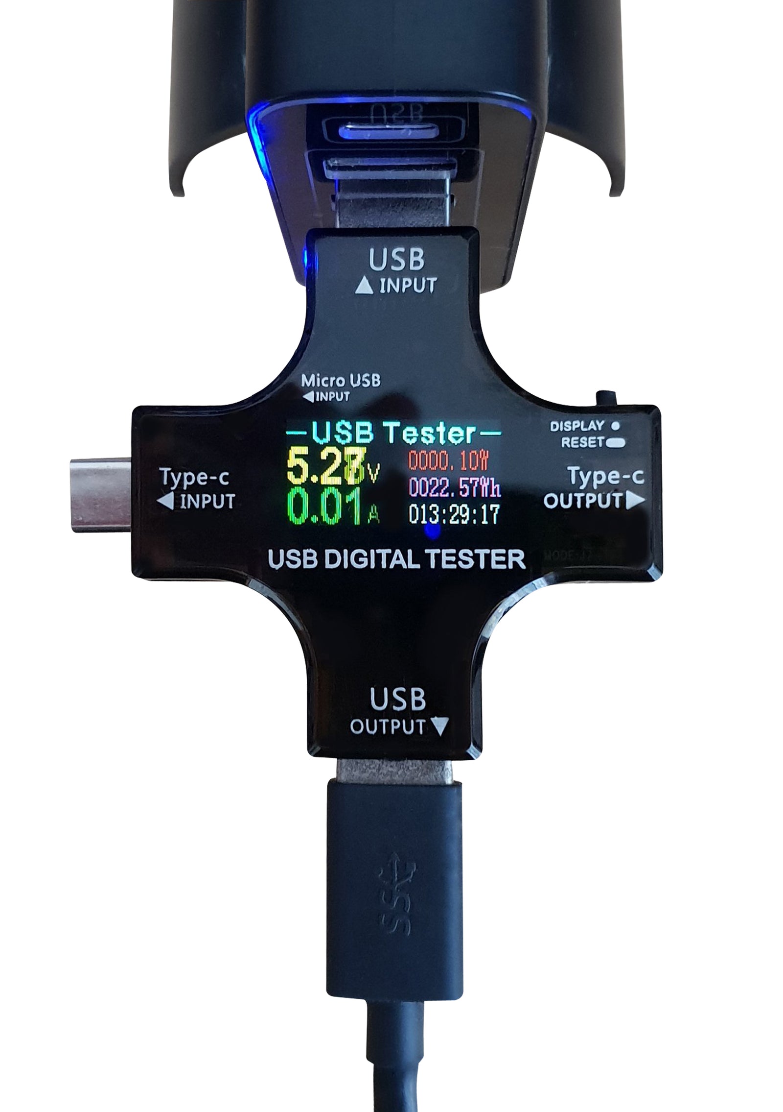 USB Power Meter with USB type-C, type-B, and Micro USB Port, RGB and Bluetooth